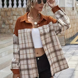 Plaid Print Button Front Jacket, Casual Long Sleeve Collar Outerwear, Women's Clothing