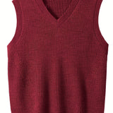 kkboxly  Plus Size Men's Solid Knit Textured Vest Sweater For Spring/autumn, Oversized Trendy Sleeveless Sweater For Males, Men's Clothing