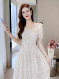 kkboxly  Floral Print Ruffle Hem Dress, Elegant Short Sleeve Dress, Women's Clothing