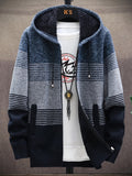 Men's Full Zip Up Casual Fleece Lined Hooded Cardigan, Regular Fit Knitted Sweater Jacket Coat With Pockets For Winter Fall