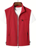 kkboxly  Zipper Pockets Cargo Vest, Men's Casual Stand Collar Zip Up Vest For Spring Summer Outdoor Fishing Photography