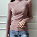 kkboxly  Women's Sweater Turtleneck Solid Ribbed Long Sleeve Slim Pullover Knit Tops