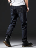 kkboxly  Men's Classic Design Jeans, Fashion Versatile Solid Denim Pants With Highly  Stretchy Fabric, Oversized Pants For Big & Tall Males, Plus Size