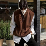 kkboxly  Men's Solid Knitted Sleeveless Sweater , Casual V Neck Vest For Outdoor Activities