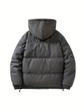 Plus Size Men's Hooded Puffer Jacket For Fall Winter, Patchwork Fake Two-piece Jacket, Thick Warm Tops For Males, Men's Clothing