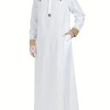 kkboxly  Muslim Men Long Sleeve Thobe Jubba Middle East Saudi Arab Kaftan Islamic Dubai Robes Ramadan Dishdasha