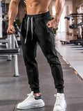 kkboxly Solid Men's Chic Daily Long Drawstring Footed Trousers With Pockets, Spring Fall Outdoor, Workout Fitness