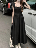 kkboxly  Solid Square Neck Dress, Elegant Ruffle Sleeve Shirred Dress For Spring & Summer, Women's Clothing