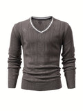 kkboxly  High Stretch Texture Knitted Sweater, Men's Semi-formal Warm V Neck Pullover Sweater For Fall Winter