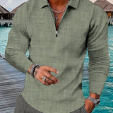 kkboxly  Men's Long Sleeve Quarter Zip Lapel Top