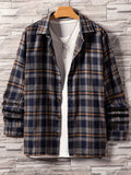 kkboxly  Men's Plaid Turndown Collar Long Sleeve Shirt, Trendy Comfy Loose Shirt For Spring Autumn