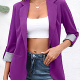2025 kkboxly  Solid Lapel Blazer, Elegant Open Front Work Office Outerwear, Women's Clothing