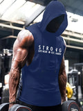 kkboxly  Simple Letter Print Men's Sleeveless Breathable Lightweight Hooded Tank Top For Summer Sports