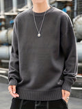 kkboxly  All Match Knitted Sweater, Men's Casual Warm Slightly Stretch Crew Neck Pullover Sweater For Fall Winter