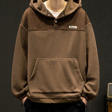kkboxly  Men's Trendy Fleece Hoodie, Casual Slightly Stretch Breathable Button Up Loose Hooded Sweatshirt For Outdoor