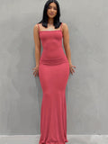 Solid Spaghetti Strap Dress, Sexy Sleeveless Bodycon Maxi Dress, Women's Clothing