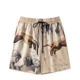 kkboxly kkboxly Men's Casual Oil Painting Finger Print Active Shorts, Drawstring Beach Shorts For Summer Beach Resort