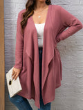 kkboxly  Plus Size Casual Coat, Women's Plus Plain Waffle Pattern Long Sleeve Lapel Collar Cardigan