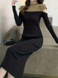 kkboxly  Color Block Cut Out Dress, Casual Mock Neck Long Sleeve Dress, Women's Clothing