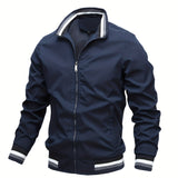 kkboxly Men's Casual Zipper Long Sleeve Stand Collar Pockets Jackets For Fall & Winter