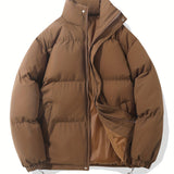 kkboxly  Men's Casual Warm Winter Jacket, Stand Collar Cotton Padded Jacket Coat For Outdoor Activities