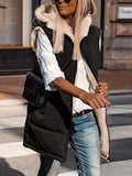 kkboxly  Solid Zipper Hooded Vest, Versatile Faux Fur Thermal Sleeveless Outwear, Multiple Ways Of Wearing,Women's Clothing