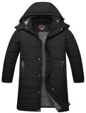 kkboxly  Men's Warm Fleece Hooded Jacket, Casual Zipper Pocket Long Warm Thick Coat For Fall Winter