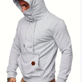 Men's Hoodie, Face Cover Casual Drawstring Hooded Sweatshirt With Multicolor