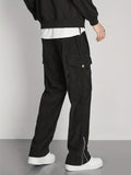 kkboxly  Zipper Design, Men's Corduroy Cargo Pants With Flap Pockets, Comfy Trendy Trousers
