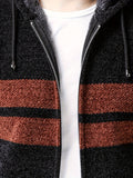 kkboxly  Block Color Warm Fleece Hooded Jacket, Men's Casual Slightly Stretch Zip Up Jacket Coat For Fall Winter