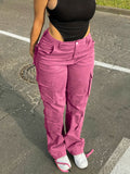 kkboxly  Wide Legs Baggy Cargo Pants With Flap Pockets, Girl's Y2K Style Jeans, Y2K Kpop Vintage Style Women's Clothing & Denim