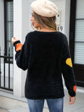 kkboxly Heart Pattern Crew Neck Fleece Sweater, Valentine's Day Long Sleeve Cozy Pullover Sweater, Women's Clothing
