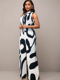 kkboxly  Abstract Print Button Front Jumpsuit, Casual Sleeveless Wide Leg Jumpsuit For Spring & Summer, Women's Clothing