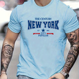 kkboxly Men's NEW YORK Graphic Short Sleeve T-shirt, Comfy Stretchy Trendy Tees For Summer, Casual Daily Style Fashion Clothing