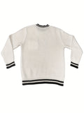 kkboxly  Crew Neck Knitted Striped Cuff Sweater, Men's Casual Warm Chest Pocket Slightly Stretch Pullover Sweater For Fall Winter