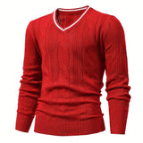 kkboxly  High Stretch Texture Knitted Sweater, Men's Semi-formal Warm V Neck Pullover Sweater For Fall Winter