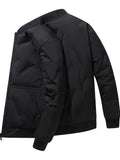 kkboxly  Men's Solid Padded Jacket, Men Casual Padded Coat Windbreaker Zipper Pocket Crew Collar For Men Winter