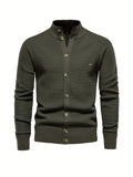 kkboxly  Men's Classic Design Knitted Cardigan Cotton Blend Button Mock Neck Sweater