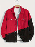 kkboxly  Raw Trim Color Block Denim Jacket, Men's Casual Street Style Cotton Jacket