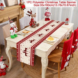 Merry Christmas Table Runner - 13"x70.8" Polyester with Red Elk Design, Perfect for Holiday Dining & Home Decor, Christmas Decor