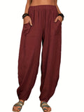 2025 kkboxly  Elastic High Waist Harem Pants, Casual Pocket Pants For Spring & Summer, Women's Clothing