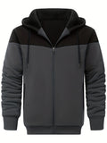 kkboxly  Warm Thick Fleece Lined Coat Solid Color Men's Hooded Jacket Fleece Lined Casual Long Sleeve Sherpa Lined Hoodies With Zipper Hooded Coat For Autumn Winter
