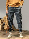 kkboxly  Trendy Solid Cargo Cotton Pants, Men's Multi Flap Pocket Trousers, Loose Casual Outdoor Pants, Men's Work Pants Outdoors Streetwear Hip Hop Style