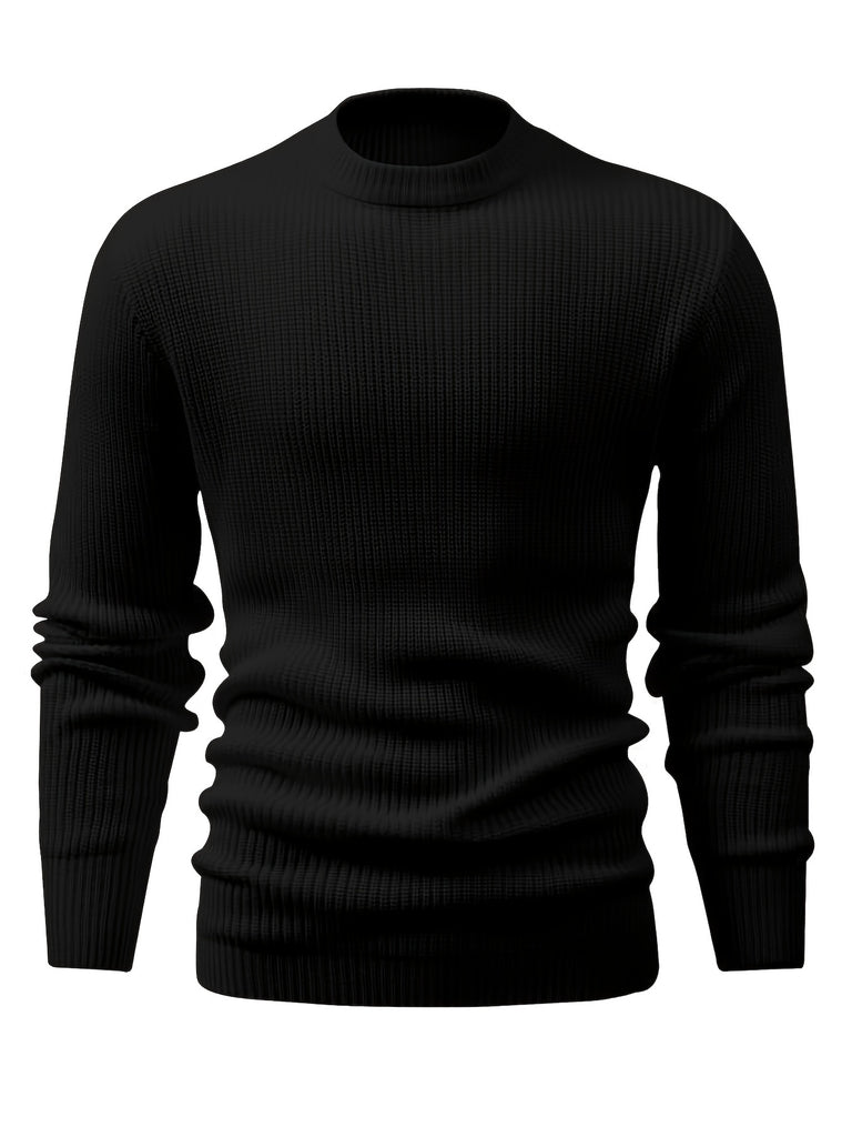 kkboxly  All Match Knitted Sweater, Men's Casual Warm Mid Stretch Round Neck Pullover Sweater For Fall Winter
