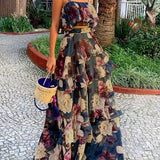 kkboxly  Floral Print Two-piece Skirt Set, Crop Tank Top & Layered Skirt Outfits, Women's Clothing