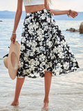 kkboxly  Floral Print Wrap Tie Skirt, Holiday High Waist Skirt, Women's Clothing