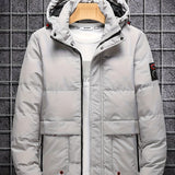 kkboxly  Men's Warm Hooded Zipper Pockets Cotton Padded Coat For Fall Winter