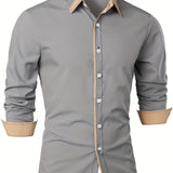 kkboxly  Men's Casual Trim Contrast Button Long Sleeve Shirt