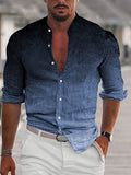 kkboxly  Men's Shirt Top Ombre Turn-Down Collar Long Sleeves Closure Regular Fit Male Casual Shirt For Daily