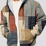 kkboxly  Plus Size Men's Plaid Hooded Jacket Oversized Hoodie With Zipper For Autumn/winter, Men's Clothing